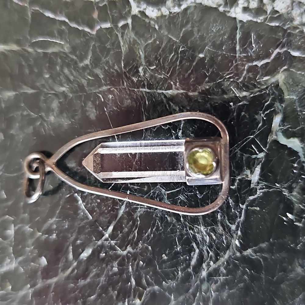 Vintage Quartz Crystal Peridot Pendant